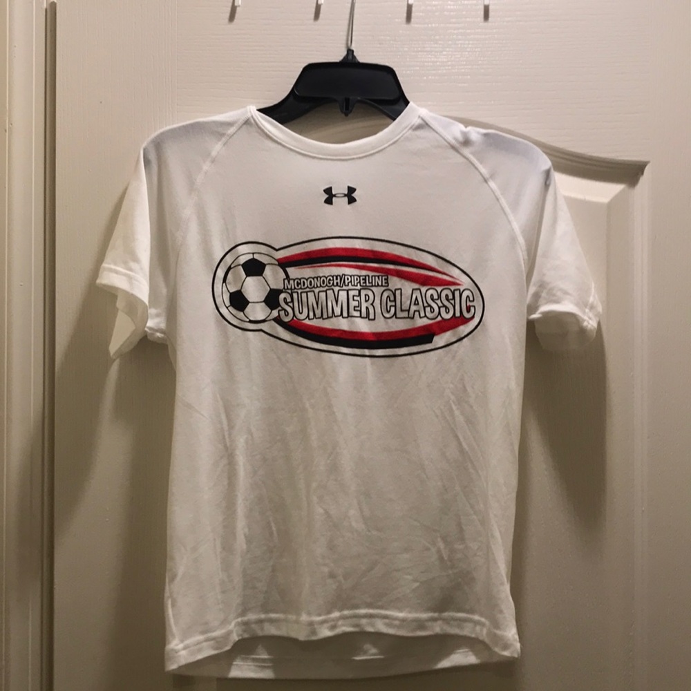 Youth medium white Under Armour white soccer heat-gear.
